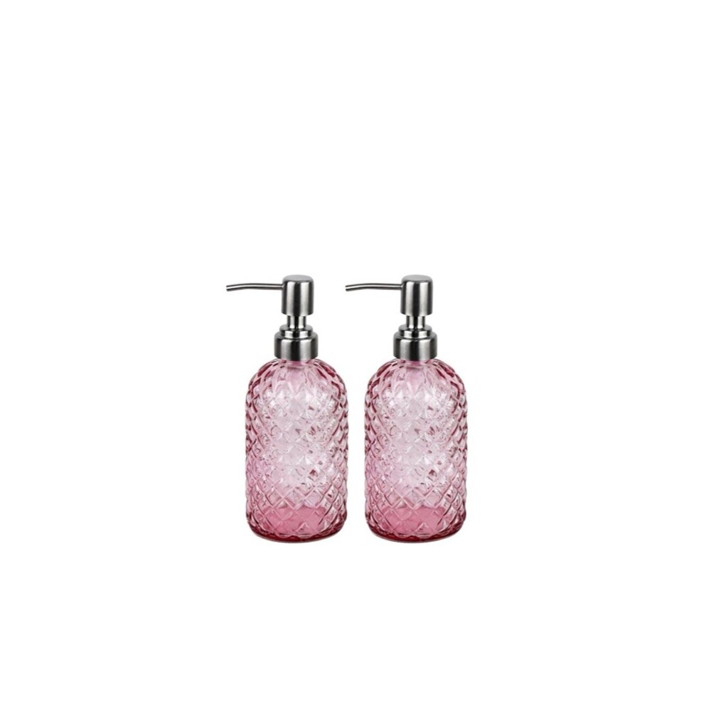 2 Pack Pink Glass Pump Dispenser Kitchen Bathroom
